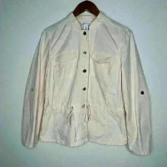 White House Black Market Lightweight‎ Denim Jacket Peach Sz 6 - Picture 3 of 10